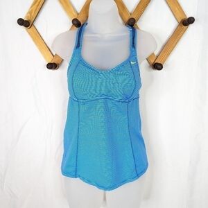 Nike Racerback Blue Striped Shelf Bra Tankini Swimsuit Top